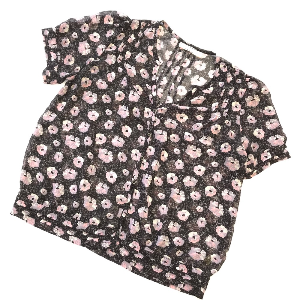 UO | Pins and Needles Black Pink Floral Sheer Top